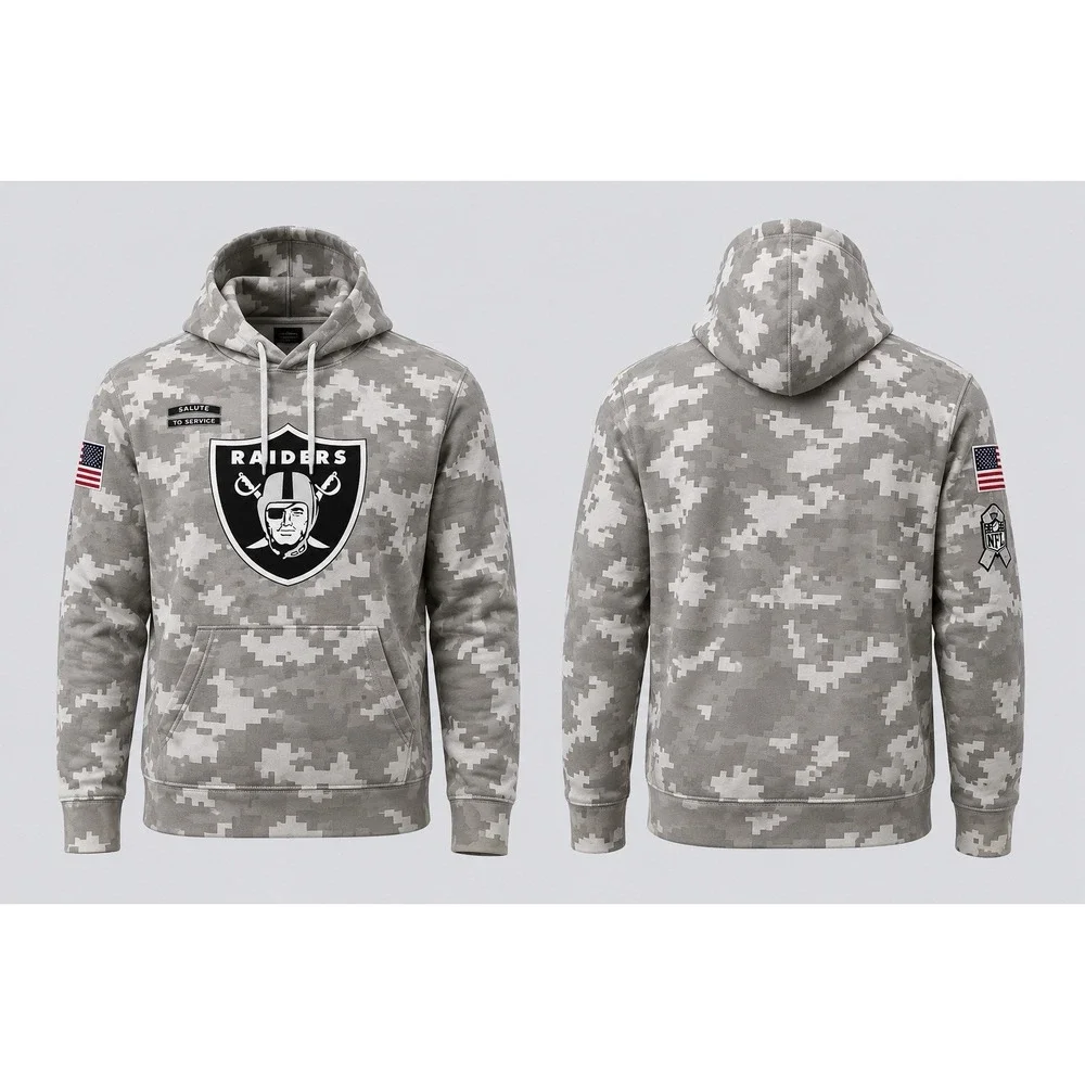Nike Oakland Raiders Salute To Service Camo Hoodie Sweatshirt  XL Gray White